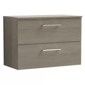 image of Nuie Arno Solace Oak 800mm Wall Hung 2 Drawer Vanity Unit with Worktop - ARN2526W - Solace Oak