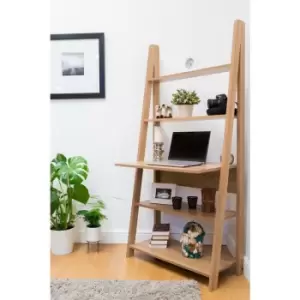 Image of Riva Retro Ladder Bookcase Desk Shelving Shelf Unit 5 Tier Oak - Brown