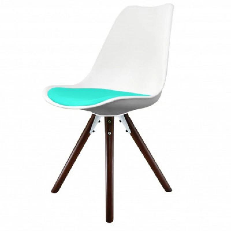 Image of Fusion Living Soho Plastic Dining Chair With Pyramid Dark Wood Legs White & Aqua, Blue FL4504