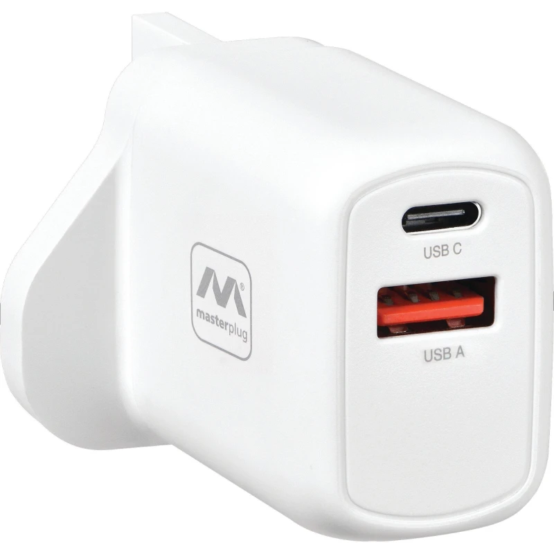 Image of Masterplug Masterplug Charger Plug USB A & C Ports White unisex N/A