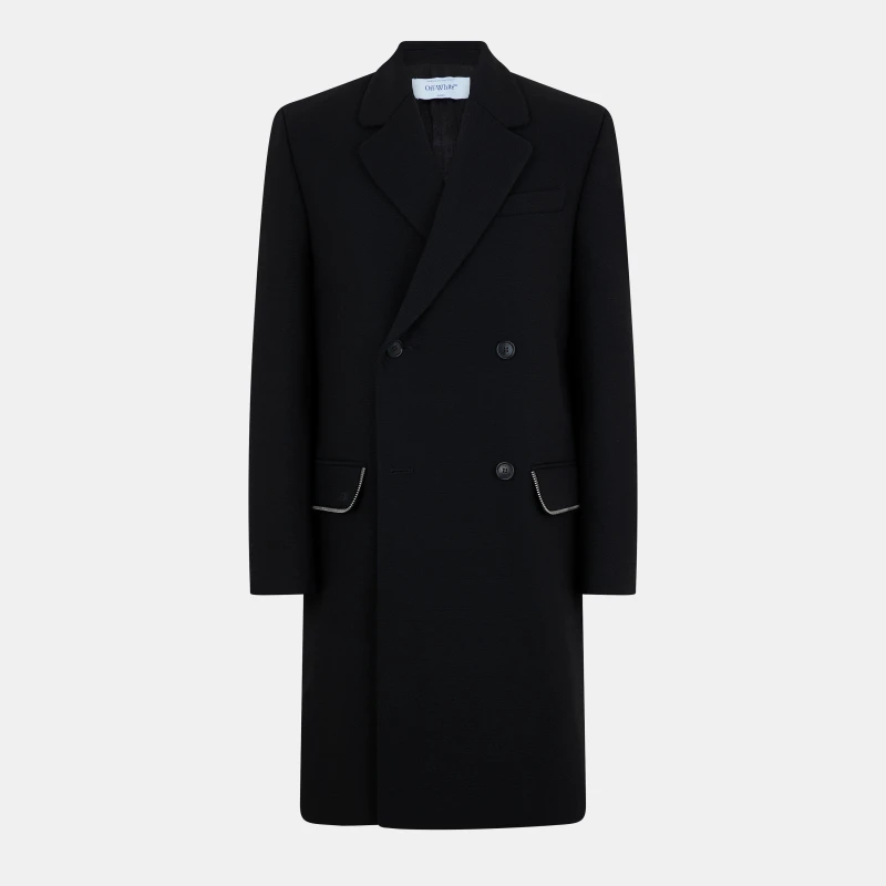 Image of Off White Mens Structured Modern Cut Overcoat Black male S