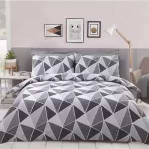 image of Leo Geometric Double Duvet Quilt Cover Bedding Set Grey