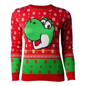 image of Nintendo - Yoshi Christmas Womens Large Sweater - Red/Green