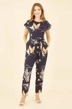 Image of Navy Butterfly Print Jumpsuit