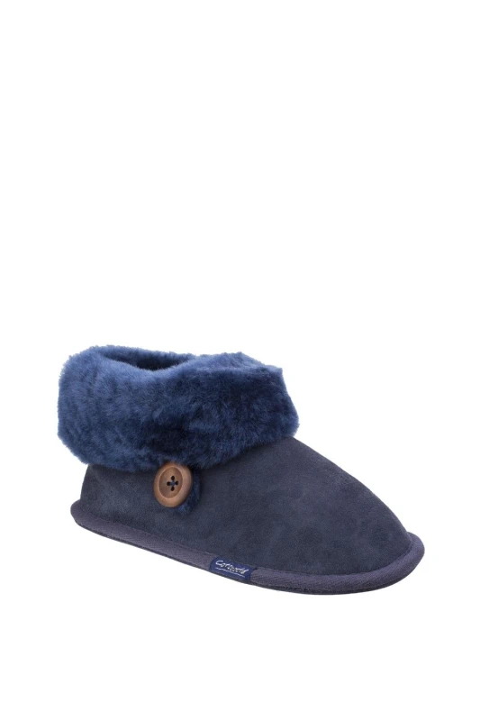 Image of Cotswold Womens 'Wotton' Leather Bootie Slippers in Dark Blue Size: 5 Dark Blue Female 5
