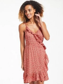 Figleaves Sorrento Spot Midi Wrap Beach Dress - Rust