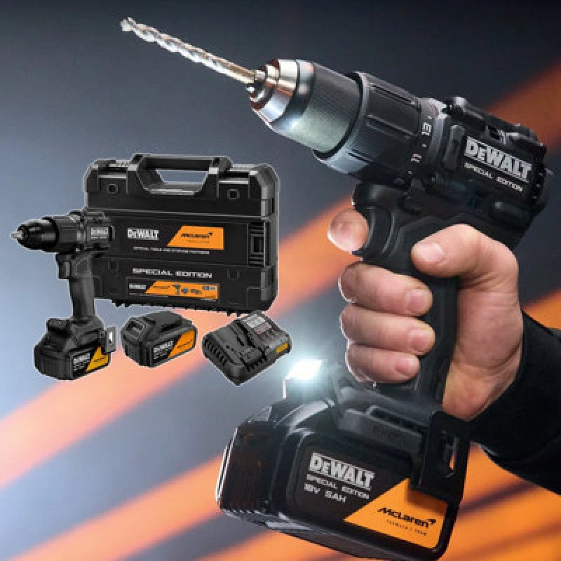 Image of DEWALT DCD86MP2T McLaren F1 18v XR Cordless Brushless Combi Drill 2 x 5ah Li-ion Charger Case