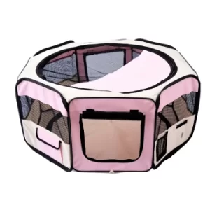 image of HOMCOM Fabric Pet Dog Playpen 37x37x95 cm-Pink/Cream