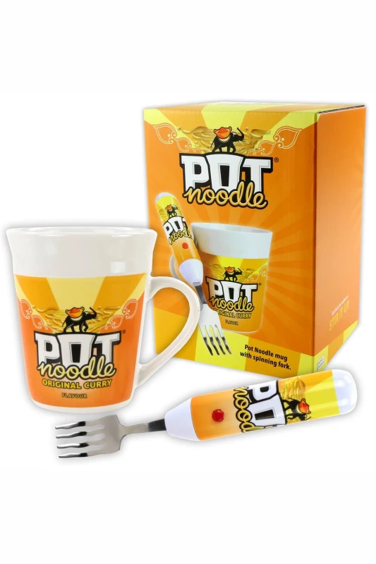 Image of Kimm and Miller (UK) Ltd Kimm and Miller (UK) Ltd Curry Pot Noodle Gift Set with Spinning Fork in Orange Size: 800g Orange 800g Unisex 5055475448449