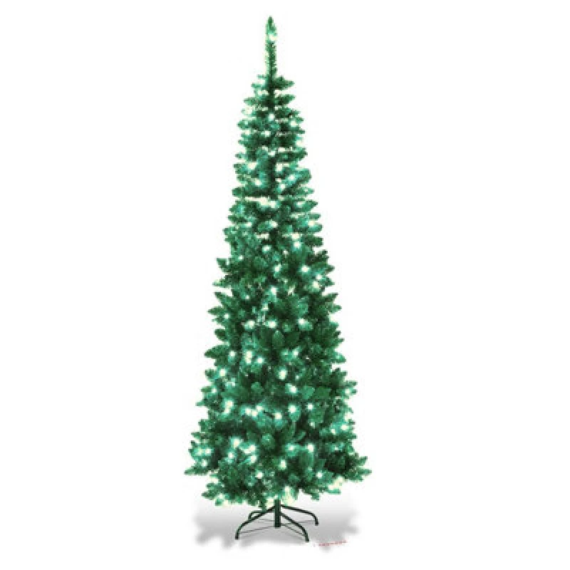 Image of SHATCHI Shatchi - 8FT Prelit Green Pencil Christmas Tree White LEDs 5056141037745