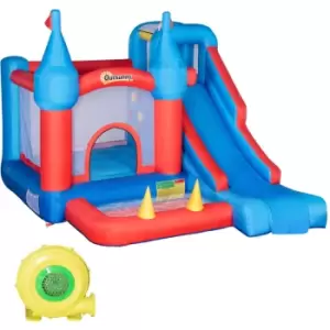 image of 4 in 1 Kids Bouncy Castle Inflatable Slide Climbing Wall w/ Air Blower - Outsunny