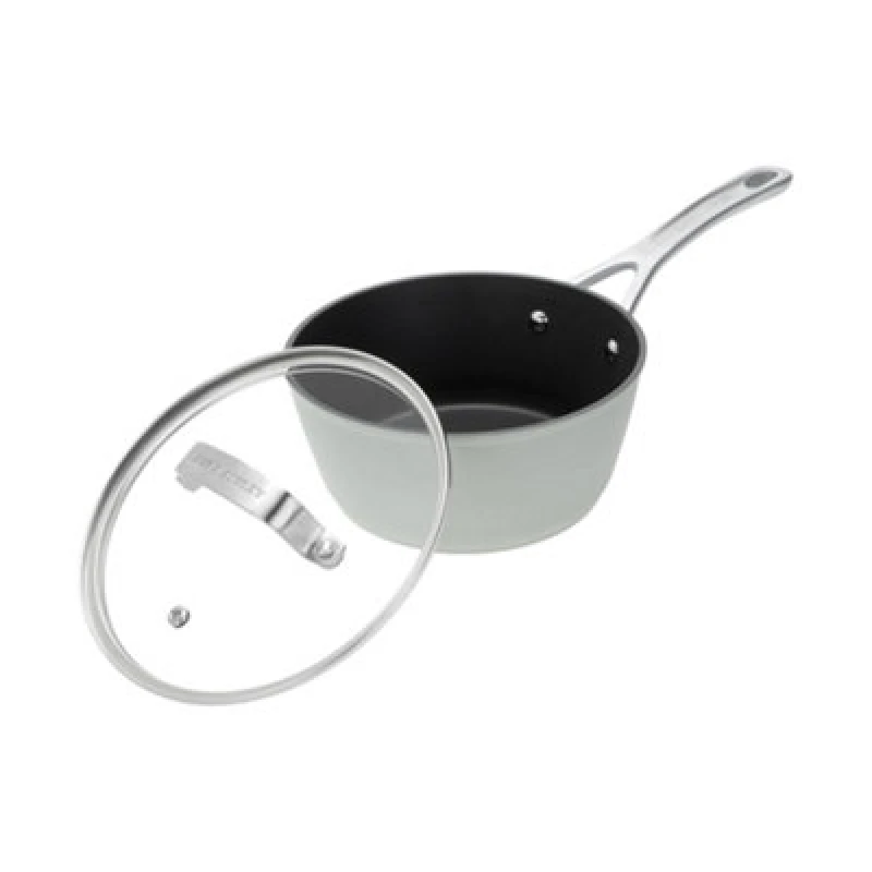 Image of Laura Ashley Forged Aluminium Non-Stick Saucepan With Glass Lid 16Cm - Sage Leaf