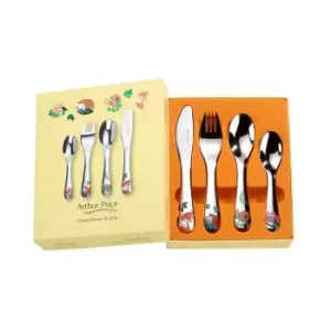 image of Arthur Price 4 Piece Childrens Woodland Cutlery Set - Stainless Steel