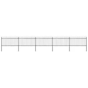 image of Vidaxl Garden Fence With Spear Top Steel 8.5X1 M Black