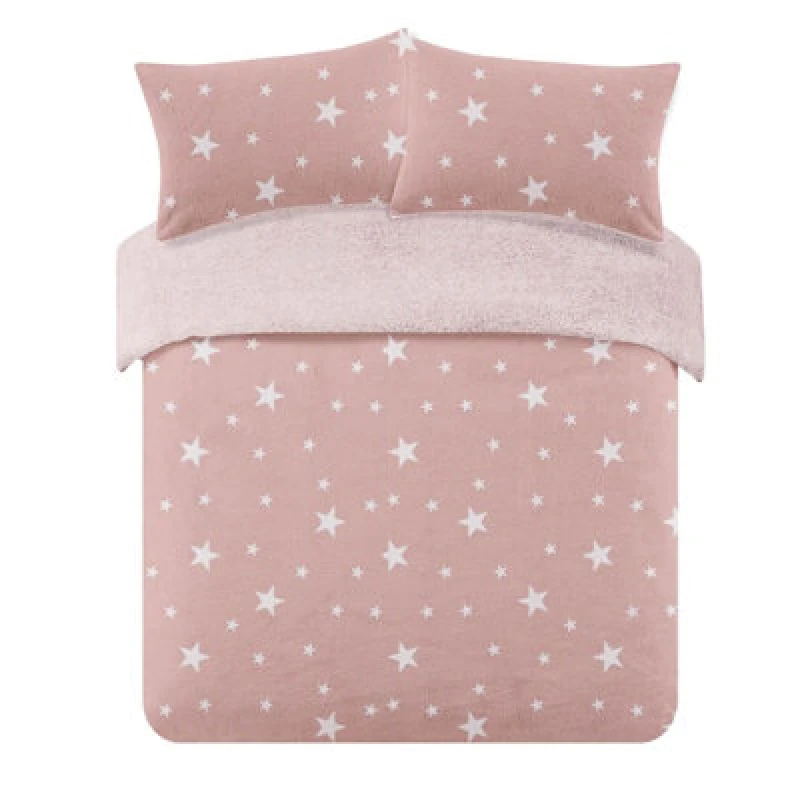 Image of OHS OHS Star Teddy Duvet Cover with Pillowcase Set in Light Pink Size: Single Light Pink Single Unisex 5027434010370