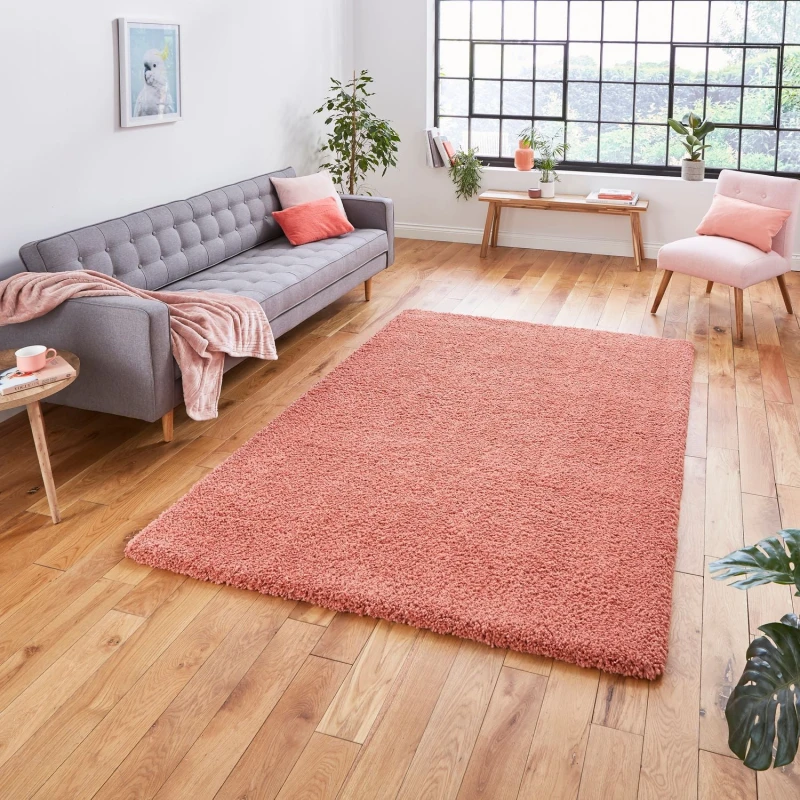 Image of (120x170cm) Sierra 9000 Shaggy Rugs in Peach Pink High Dense Soft Polypropylene Mats