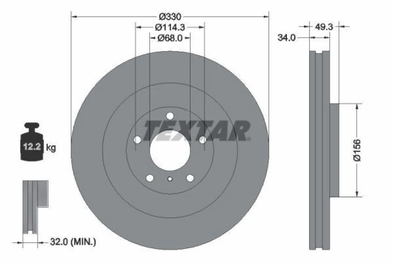 Image of Brake disc TEXTAR 92336003