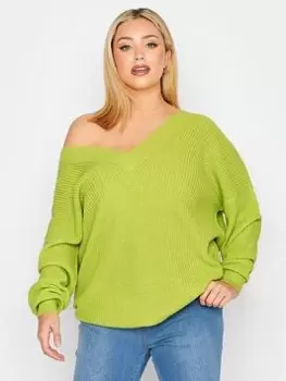 Image of Yours Double V-neck Jumper Lime, Green, Size 18-20, Women