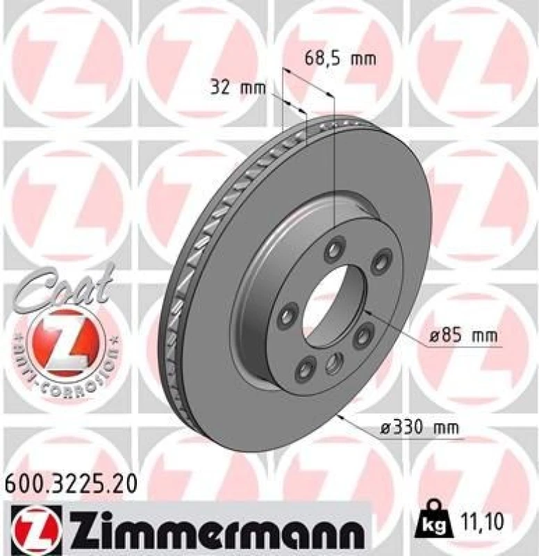 Image of ZIMMERMANN Brake disc ZIMMERMANN 600.3225.20