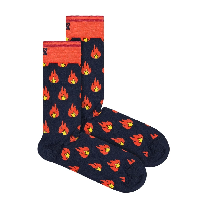 Image of Happy Socks Happy Socks Men 1 Pack Cotton Navy Flames Design Socks in Burnt Orange Size: 4-7 Burnt Orange 4-7 Male 7333102610079