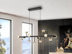 image of Altais Ii Pendant Light Straight Bar, Matt Black, Gold