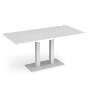Image of Eros rectangular dining table with flat white rectangular base and twin uprights 1600mm x 800mm - white