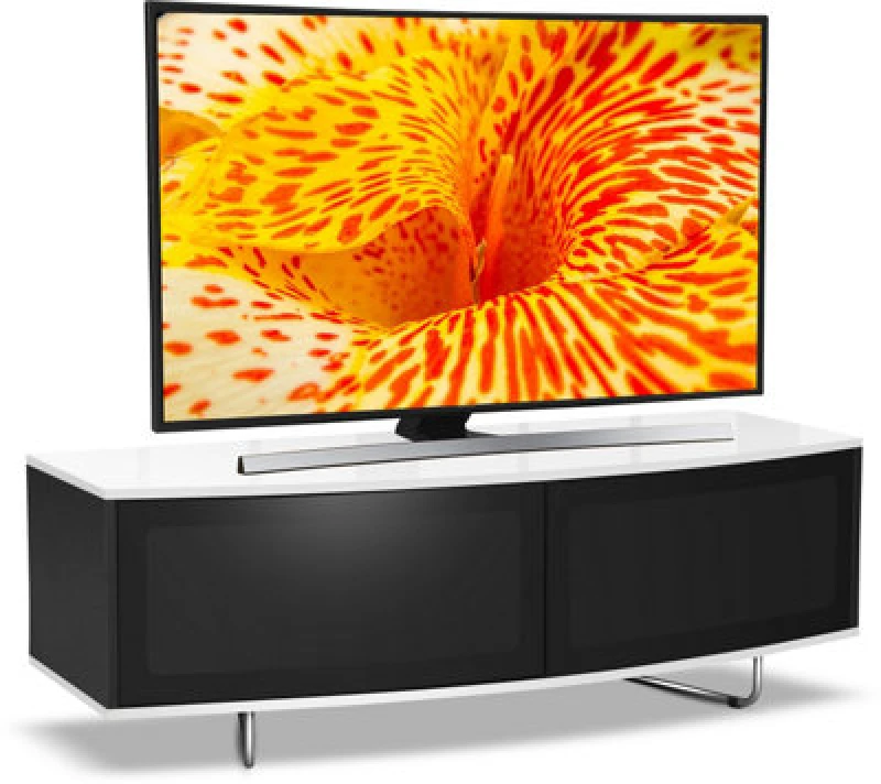 Image of CENTURION SUPPORTS Centurion Supports - Caru Gloss Black and Gloss White Beam-Thru Remote Friendly Super-Contemporary 'd' Shape Design 32'-65' led/ ol