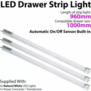 Image of 3x 1000mm LED Drawer Strip Light AUTO ON/OFF PIR SENSOR Kitchen Cupboard Door