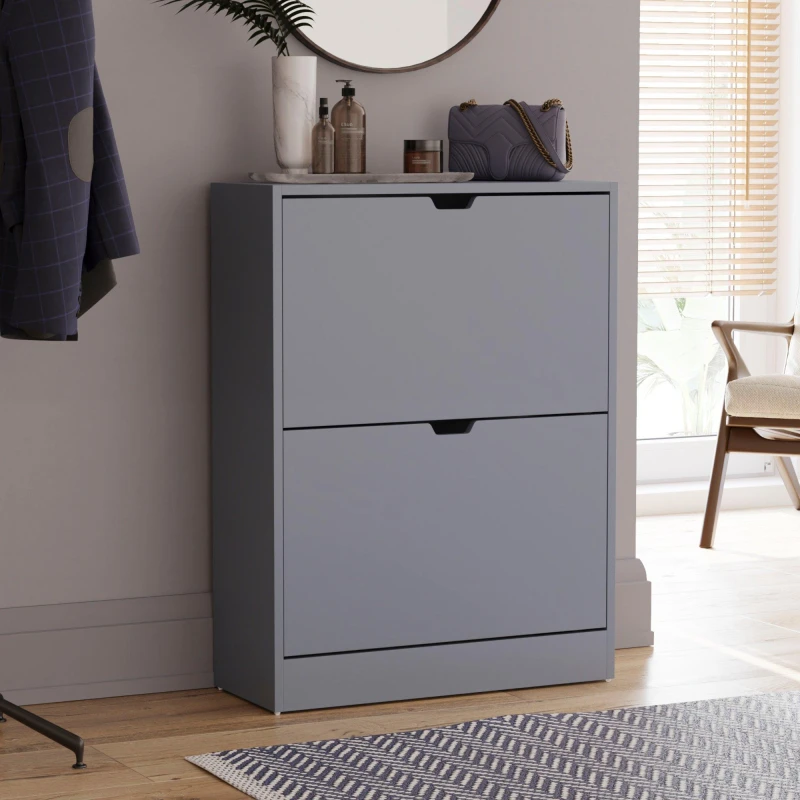 Image of Lassic Vida Designs 2 Drawer Shoe Cabinet (Handle less) Grey unisex 2 Drawer