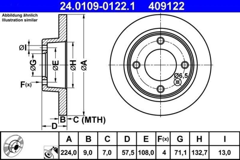 Image of ATE 24.0109-0122.1 Brake disc Solid, Coated Brake Disc (82)