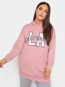 Image of Yours Varsity Slogan Sequin Hoodie Dress, Pink, Size 26-28, Women