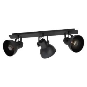 Image of Adjustable 3 Bulb Ceiling Spotlight Black Industrial Steel Shade 40W E27