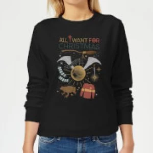 Harry Potter All I Want Womens Christmas Sweatshirt - Black - XL