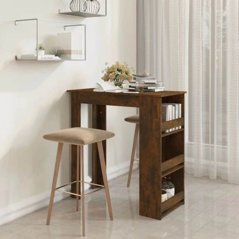 Image of VIDAXL Vidaxl - Bar Table with Storage Rack Smoked Oak 102x50x103.5cm Engineered Wood 8720286836507