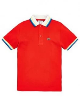 image of Lacoste Boys Short Sleeve Tipped Polo Shirt - Red, Size 12 Years