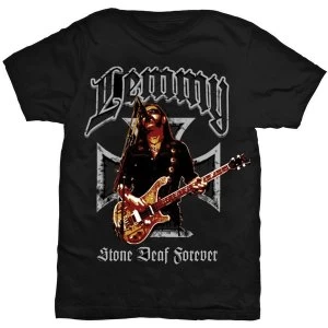 image of Lemmy - Iron Cross Stone Deaf Forever Unisex Large T-Shirt - Black