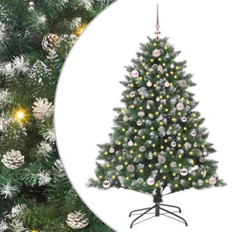 Image of vidaXL Artificial Christmas Tree with Stand, Pink Balls Green 105 x 105 x 150 cm, Green 3395223
