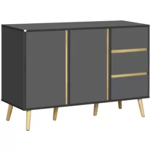 Image of HOMCOM Sideboard, Modern Kitchen Cupboard with Double Doors and 3 Drawers, Adjustable Shelves for Living Dining Room, Dark Grey