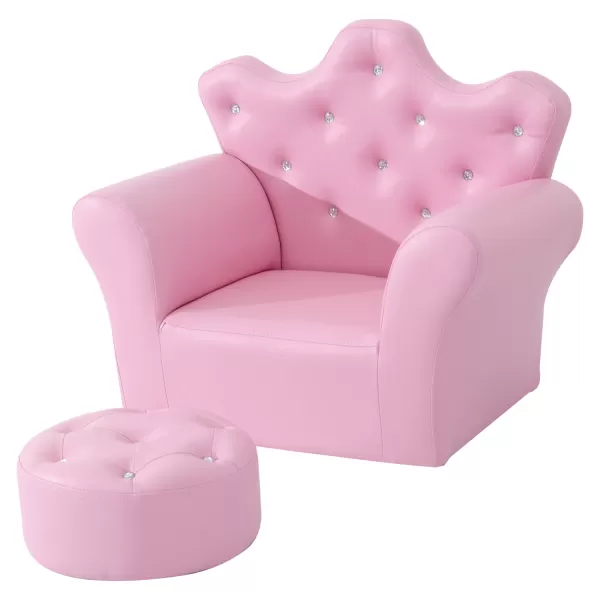 Image of HOMCOM Children Kids Sofa Set Armchair Chair Seat with Free Footstool PU Leather Pink