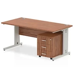 image of Dynamic Rectangular Straight Desk Walnut MFC Cable Managed Cantilever Leg Silver Frame Impulse 1 x 3 Drawer Mobile Pedestal 1800 x 800 x 730mm