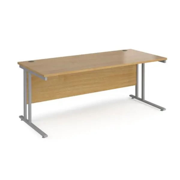 image of Office Desk 1800mm Rectangular Desk With Cantilever Leg Oak Tops With Silver Frames 800mm Depth Maestro 25