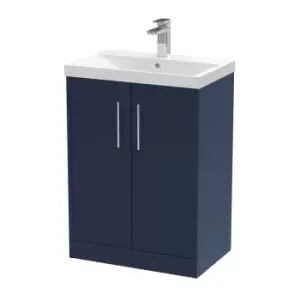 image of Hudson Reed Juno 600mm Floor Standing 2 Door Vanity & Thin-Edge Basin - Electric Blue