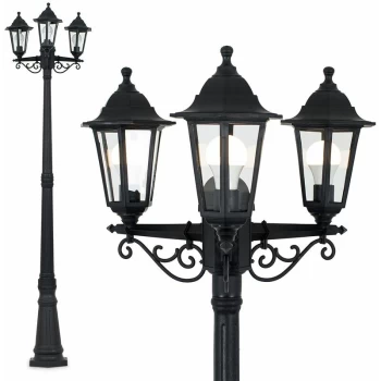 image of 1.95M Black 3 Way IP44 Outdoor Lamp Post Light - No Bulb