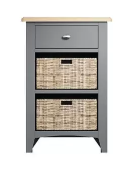 image of K-Interiors Bates Ready Assembled Solid Wood 1 Drawer, 2 Basket Lamp Table - Grey