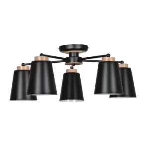 Image of Periot Black Multi Arm Semi Flush Ceiling light 5x E27