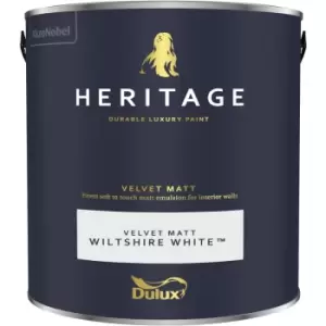 Image of Dulux Heritage Velvet Matt Wiltshire White Matt Emulsion Paint 2.5L
