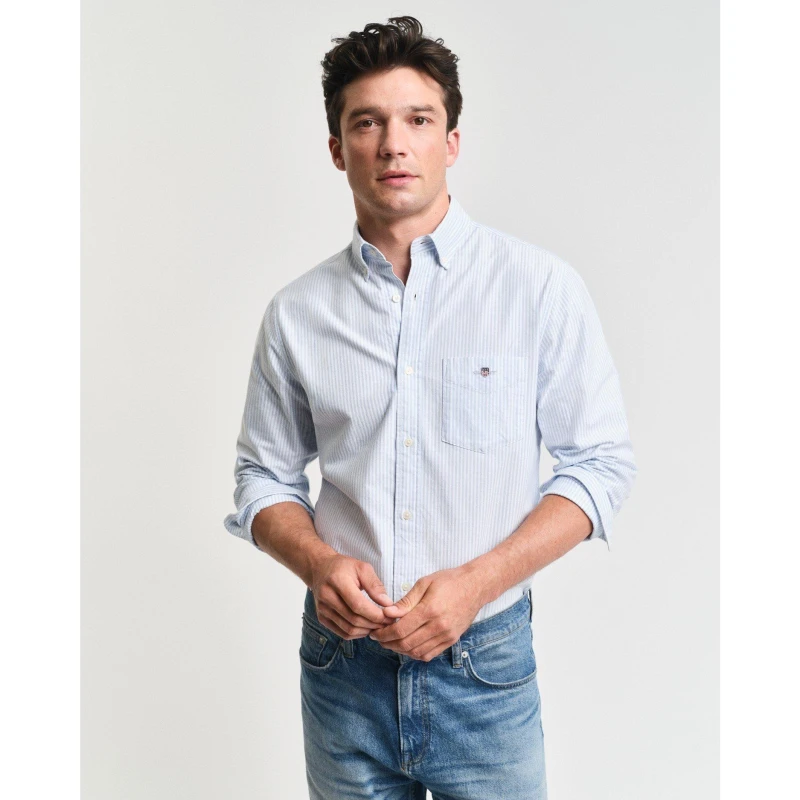 Image of Gant Regular Fit Banker Stripe Classic Oxford Shirt Pale Blue 455 male S