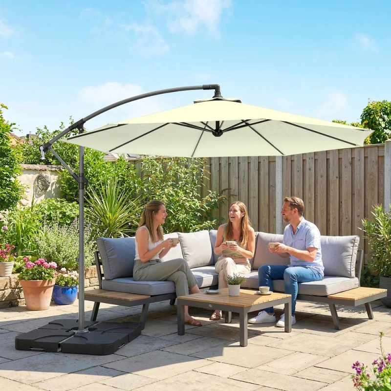 Image of OUTSUNNY 3(m) Banana Parasol Cantilever Umbrella Garden w/ Base Weights in Beige Size: 3m Beige Unisex 3m