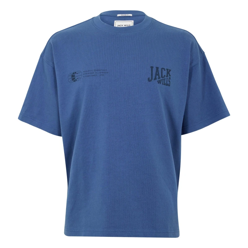 Image of Jack Wills Stacked Logo T-Shirt - Blue Blue XS