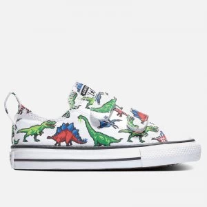Image of Converse Toddlers Chuck Taylor All Star Dinoverse Ox Velcro Trainers - White/Bold Wasab - UK 4 Baby